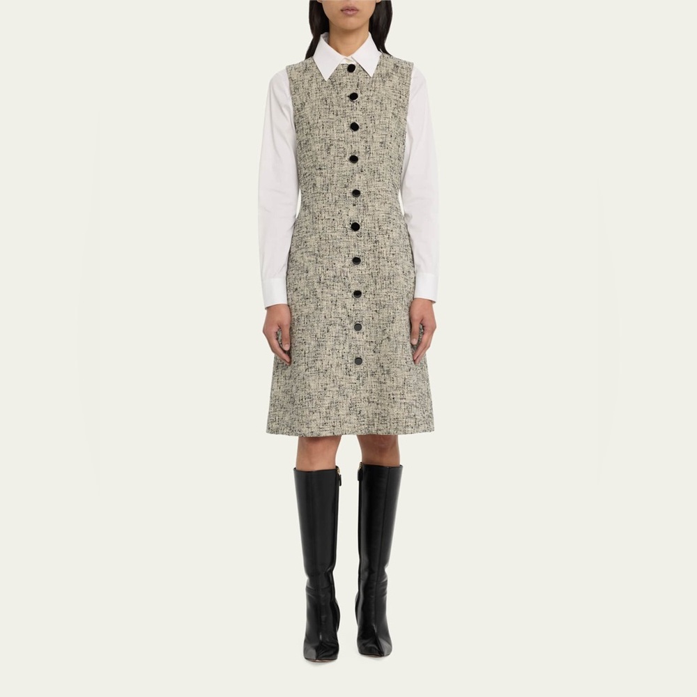 Lafayette 148 New York Sleeveless Button-Down Tweed Midi Dress